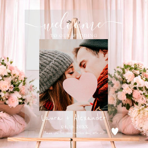 Chic elegante White Foto Drehbuch Hochzeitsempfang Acrylschild