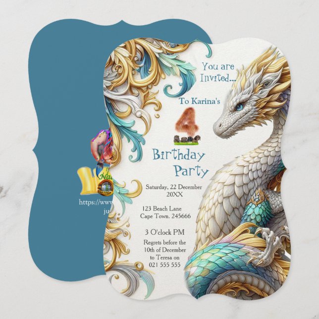 Chic Elegante Wirbel in Gold, Silver Playful Drago Einladung (Vorne/Hinten)