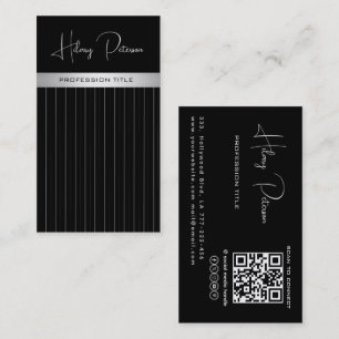 Chic eleganter schwarz/weiß diskreter Streifen Qr- Visitenkarte