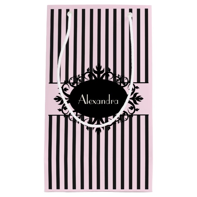 Chic-eleganter schwarzer und rosa verzierter kleine geschenktüte (Vorderseite)