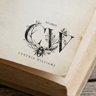 Chic Elegantes Botanisches Honigbiene Ex Libris Gummistempel