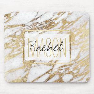 Chic Elegantes Monogramm aus weißem und goldenem  Mousepad