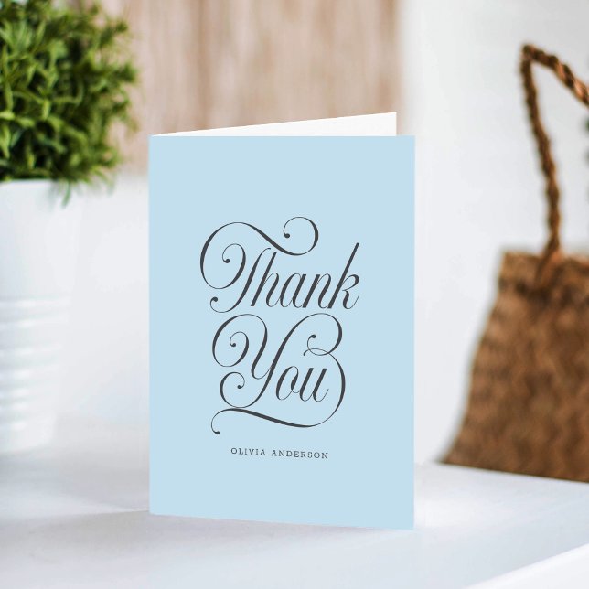 Chic Elegantes Skript Hellblauer Junge Baby Shower Dankeskarte (Von Creator hochgeladen)