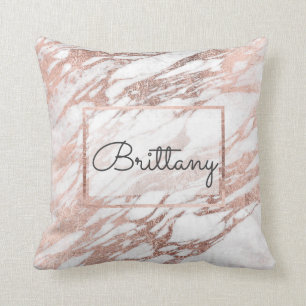 Chic-elegantes Weiß-und Rosen-Goldmarmor-Monogramm Kissen