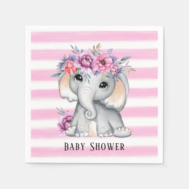 Chic Elephant Pink Floral Stripes Girl Babydusche Serviette (Vorderseite)