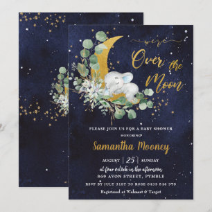 Chic Elephant Wir sind über der Mond-Baby-Dusche Einladung