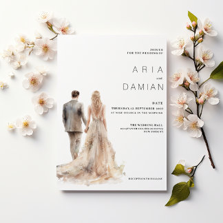 Chic Elfenbein Graues Blumenpaar Foto Hochzeit Einladung
