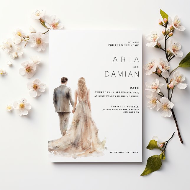 Chic Elfenbein Graues Blumenpaar Foto Hochzeit Einladung (Chic ivory gold gray floral couple photo Wedding )