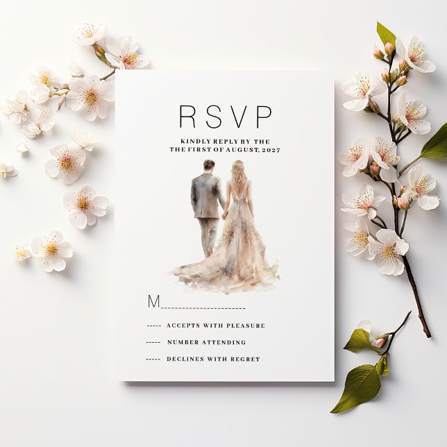 Chic Elfenbein Graues Blumenpaar Foto UAWG Einladung (Chic ivory gold gray floral couple photo RSVP)
