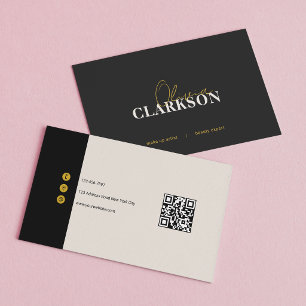 Chic Elfenbein Schwarz Gold Minimalist QR-Code Visitenkarte