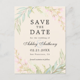 Chic Emerald and Pink Floral Elegante Save the Dat Ankündigungspostkarte