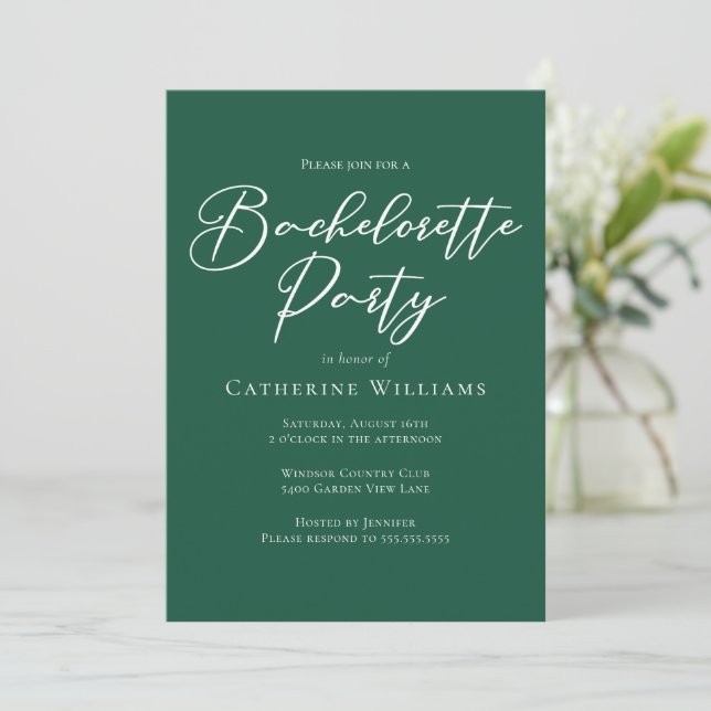 Chic Emerald Green Bachelorette Party Einladung (Stehend Vorderseite)
