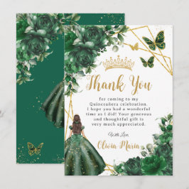 Chic Emerald Green Blume Floral Quinceañera Dankeskarte