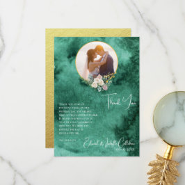 Chic Emerald Green Color Wash Custom Foto Wedding Dankeskarte