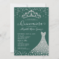 Chic Emerald Green Diamond Tiara Gown Quinceanera