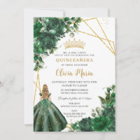 Chic Emerald Green Floral Blonde Girl Quinceañera