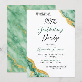 Chic Emerald Green & Gold 90. Geburtstag Einladung