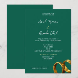 Chic Emerald Green Gold Rings Wedding Einladung