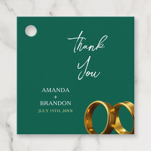 Chic Emerald Green Gold Rings Wedding Geschenkanhänger (Vorderseite)