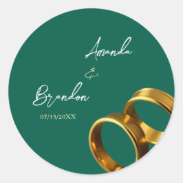 Chic Emerald Green Gold Rings Wedding Runder Aufkleber