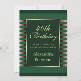 Chic Emerald Green Gold Stripes Geometric Geburtst Einladung