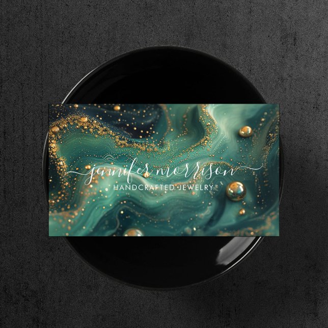Chic Emerald Green Malachite Gold Glitzer Juwelen Visitenkarte (Von Creator hochgeladen)