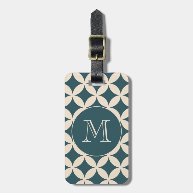 Chic Emerald Ivory Geometric Muster Monogram Gepäckanhänger (Vorderseite vertikal)