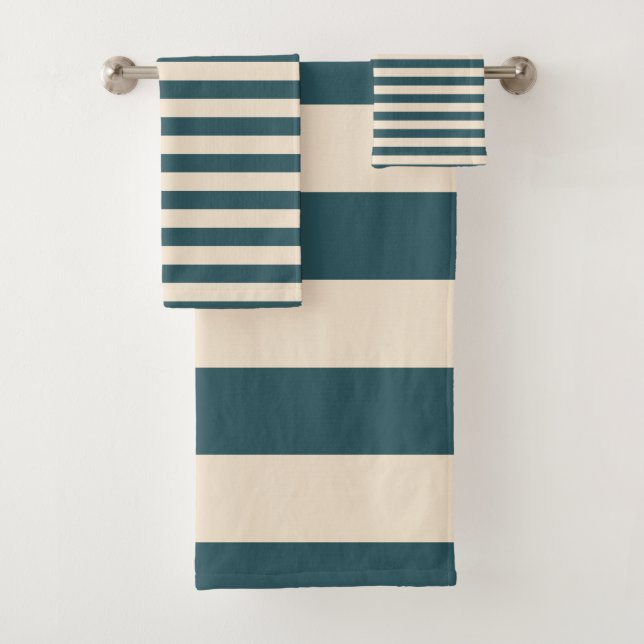 Chic Emerald Off-White Striping Muster Badhandtuch Set (Insitu)