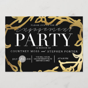 Chic Engagement Party   Gold Floral Einladung