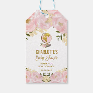 Chic erröten rosa Blumenreise-Abenteuer-Baby Geschenkanhänger