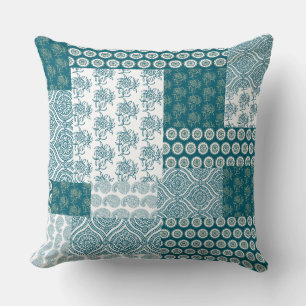 Chic Ethnic Imitats Patchwork Pattern, Aquamarin u Kissen