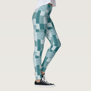 Chic Ethnic Imitats Patchwork Pattern, Aquamarin u Leggings