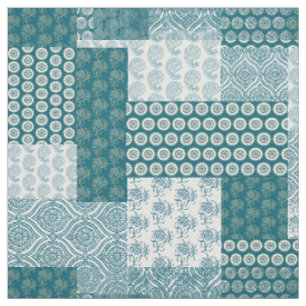 Chic Ethnic Imitats Patchwork Pattern, Aquamarin u Stoff