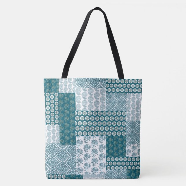 Chic Ethnic Imitats Patchwork Pattern, Aquamarin u Tasche (Vorderseite)