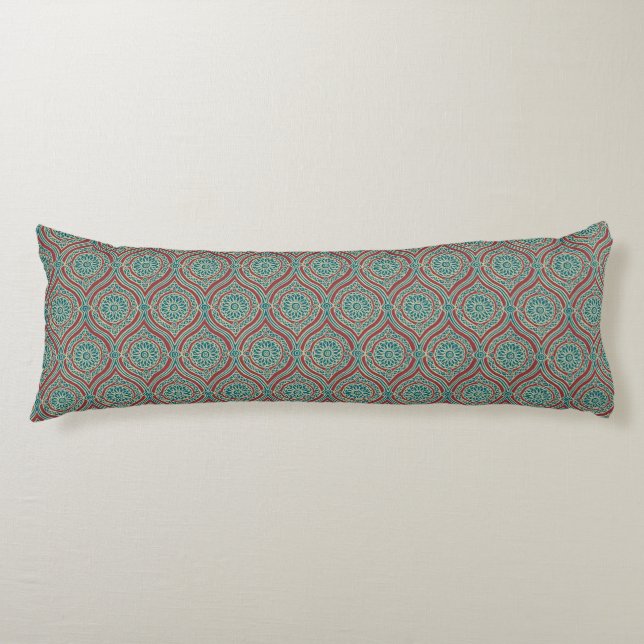 Chic Ethnic Ogee Muster in Maroon, Aquamarin und B Seitenschläferkissen (Vorderseite)