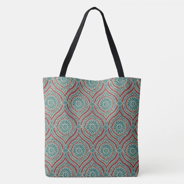 Chic Ethnic Ogee Muster in Maroon, Aquamarin und B Tasche (Rückseite)