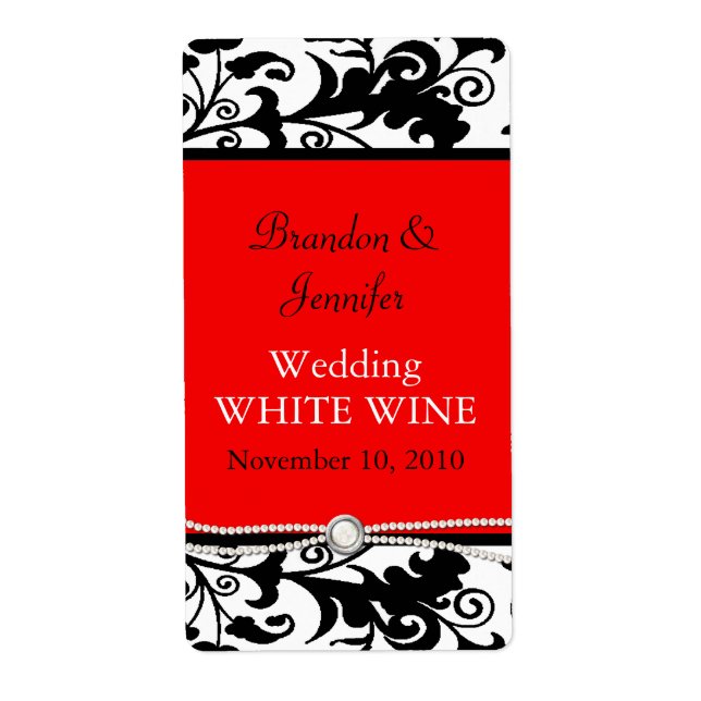 Chic Étiquettes de vin Mariage damassé (Devant)