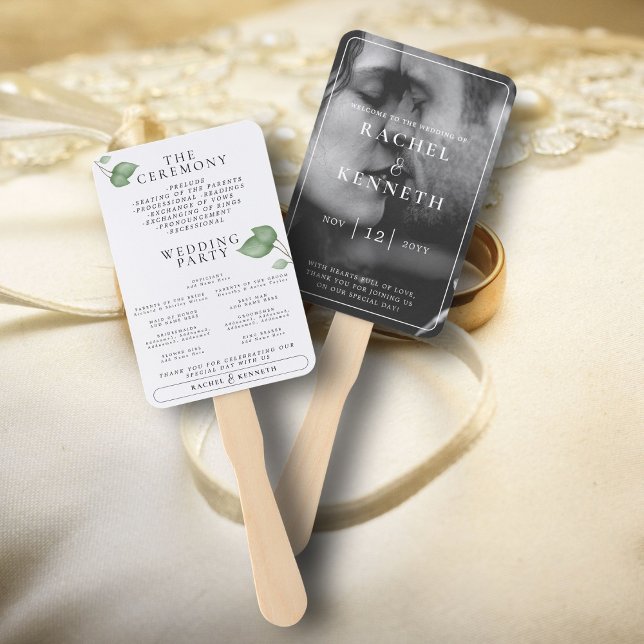 Chic Eucalyptus B&W Foto Wedding Zeremony Program Fächer (Von Creator hochgeladen)