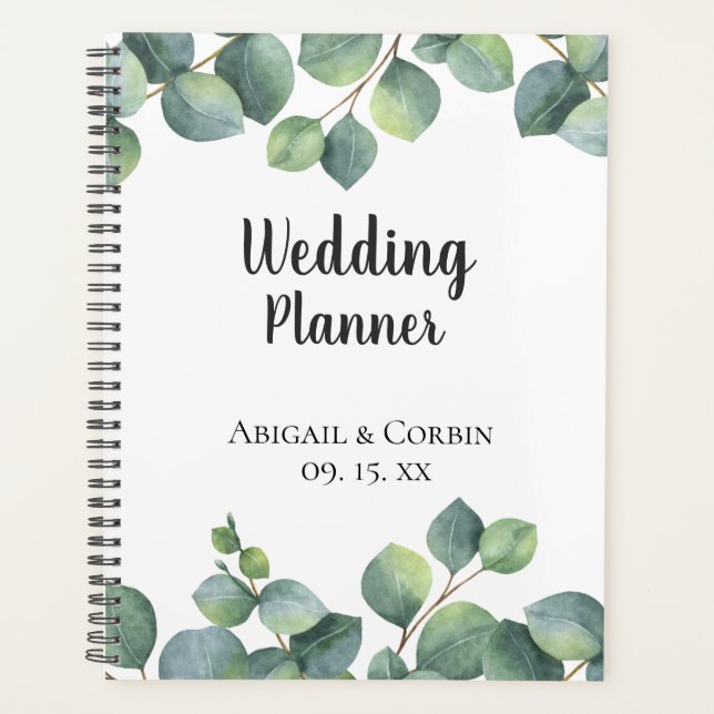 Chic Eucalyptus Foliage Personalisiert Wedding Planer (Vorderseite)