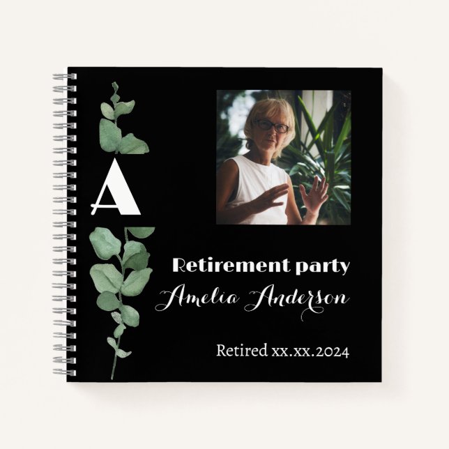 Chic eucalyptus Foto Altersschwarz Gästebuch Notizbuch (Vorderseite)