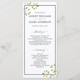 Chic Eucalyptus Green Navy Blue Botanical Wedding Programm