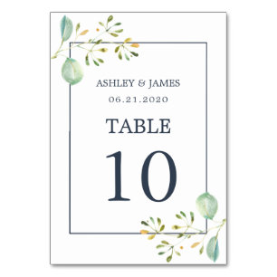 Chic Eucalyptus Green Navy Blue Botanical Wedding Tischnummer