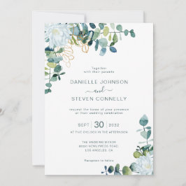 Chic eucalyptus greenery white flowers wedding einladung