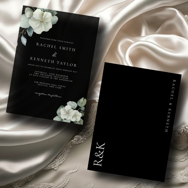 Chic Eukalyptus Black & White Minimalistisch Weddi Einladung (Von Creator hochgeladen)