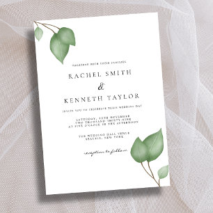 Chic Eukalyptus Black & White Minimalistisch Weddi Einladung