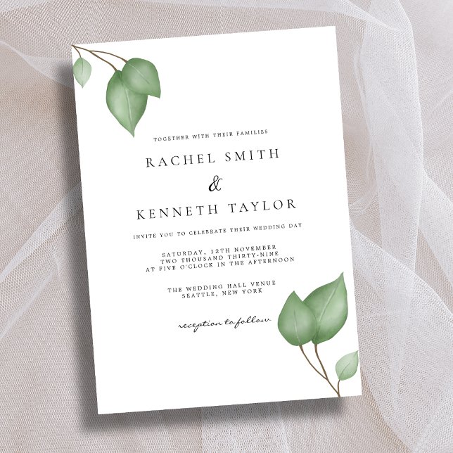 Chic Eukalyptus Black & White Minimalistisch Weddi Einladung (Von Creator hochgeladen)