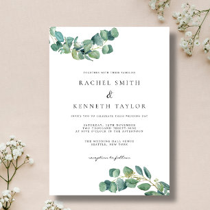 Chic Eukalyptus Black & White Minimalistisch Weddi Einladung