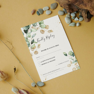 Chic Eukalyptus-Blätter mit Goldakzenten Hochzeit RSVP Karte