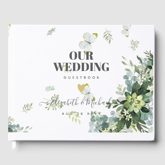 Chic Eukalyptus Greenerity Blätter Emerald Wedding Gästebuch (Vorderseite)
