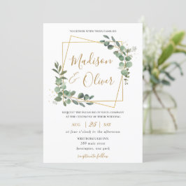 Chic Eukalyptus Greenery Gold Geometric Wedding Einladung
